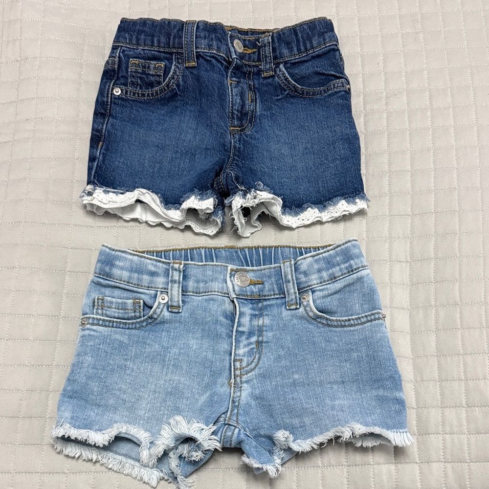 Kids Denim Shorts - Dark and Light Blue Frayed Hem Sz 4/5T (XS) Girls